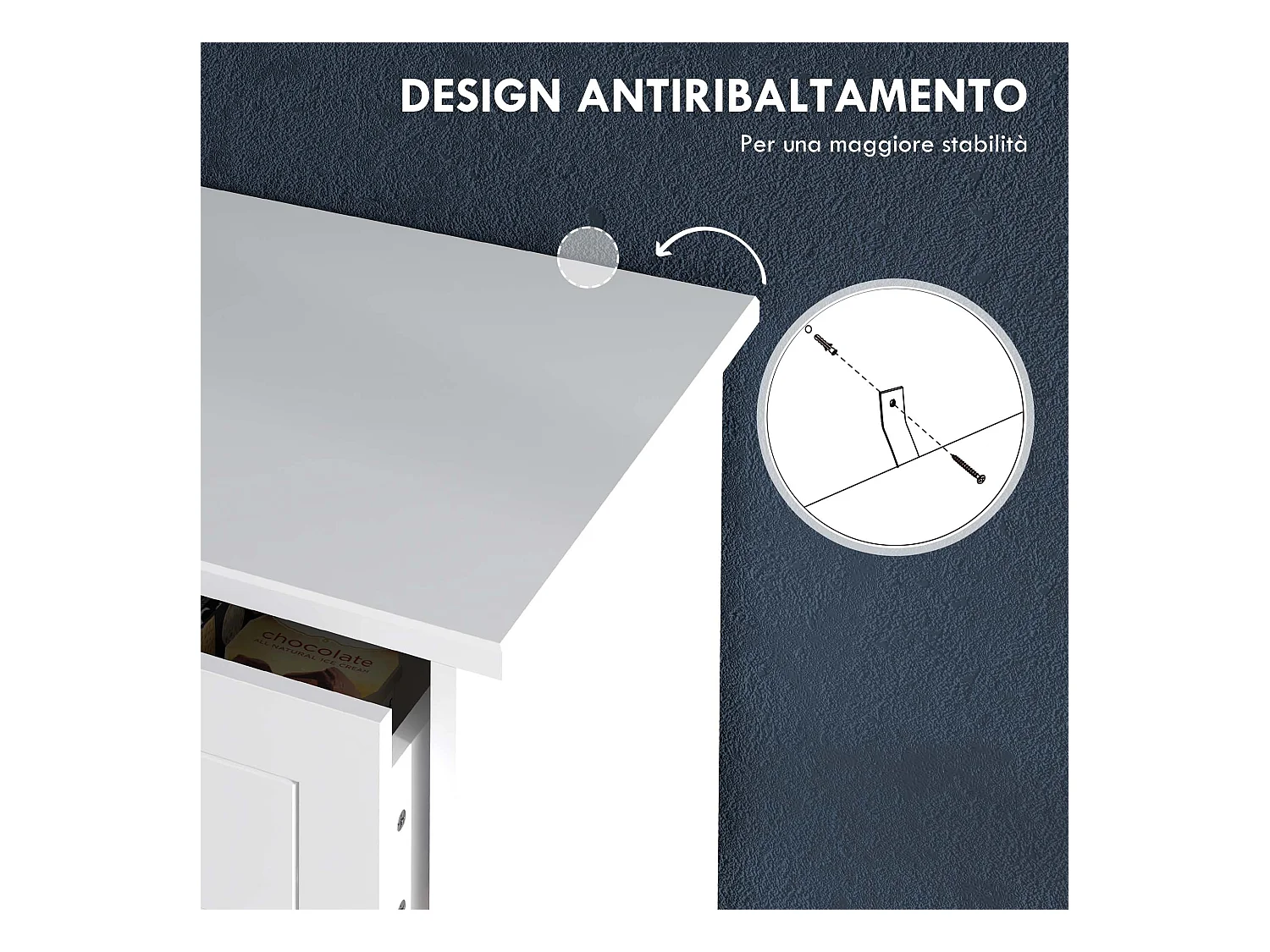 Cassettiera 5 cassetti salvaspazio 74x40x91cm in legno bianco