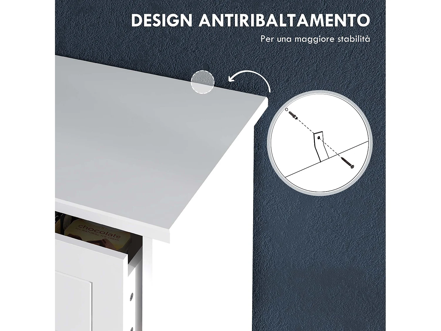 Cassettiera 5 cassetti salvaspazio 74x40x91cm in legno bianco