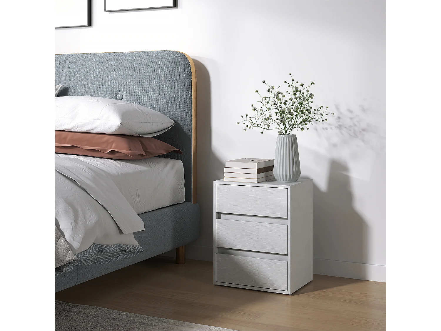 Cassettiera 3 cassetti moderna in truciolato 40x30x50.5 cm bianco