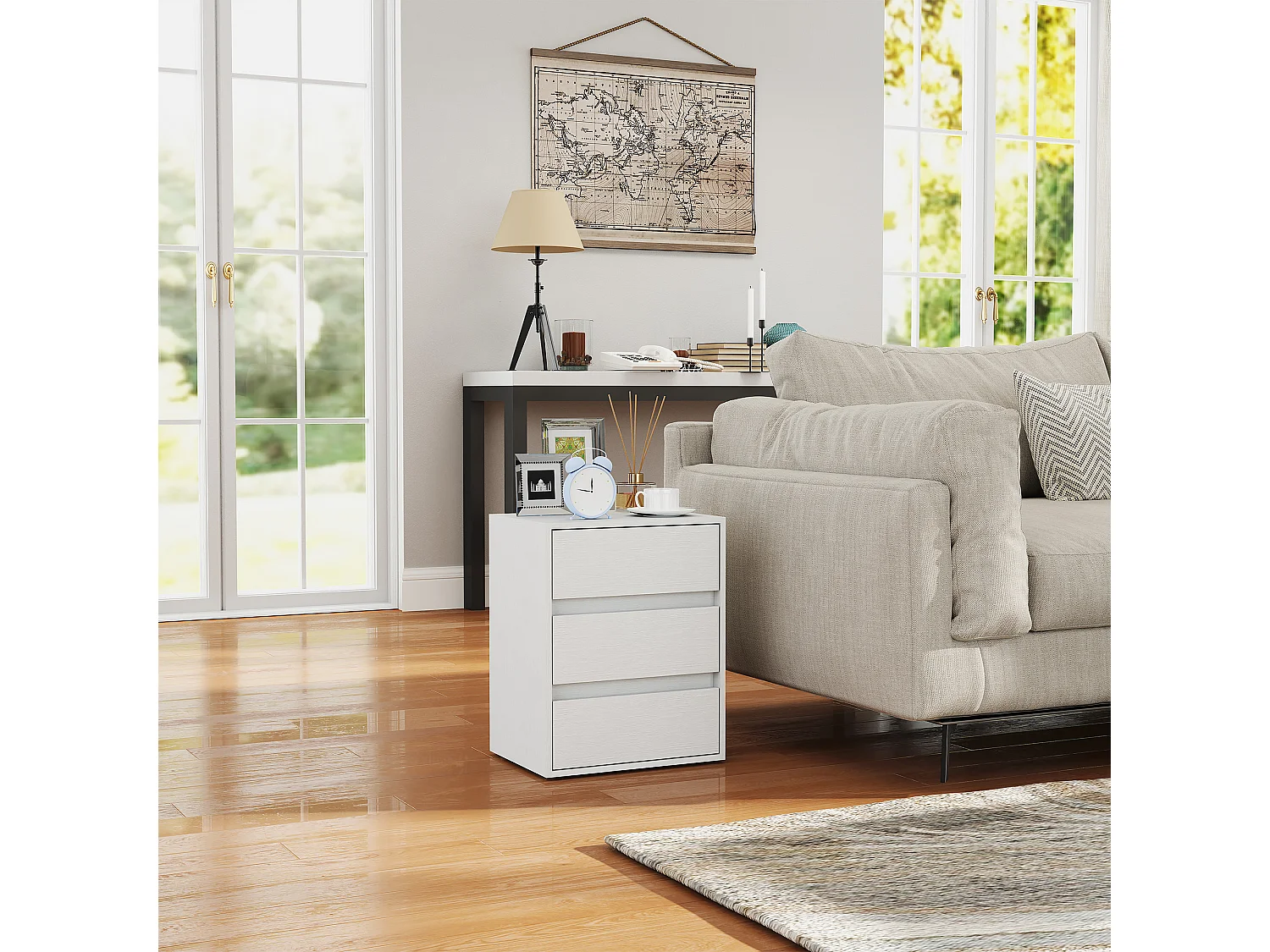 Cassettiera 3 cassetti moderna in truciolato 40x30x50.5 cm bianco