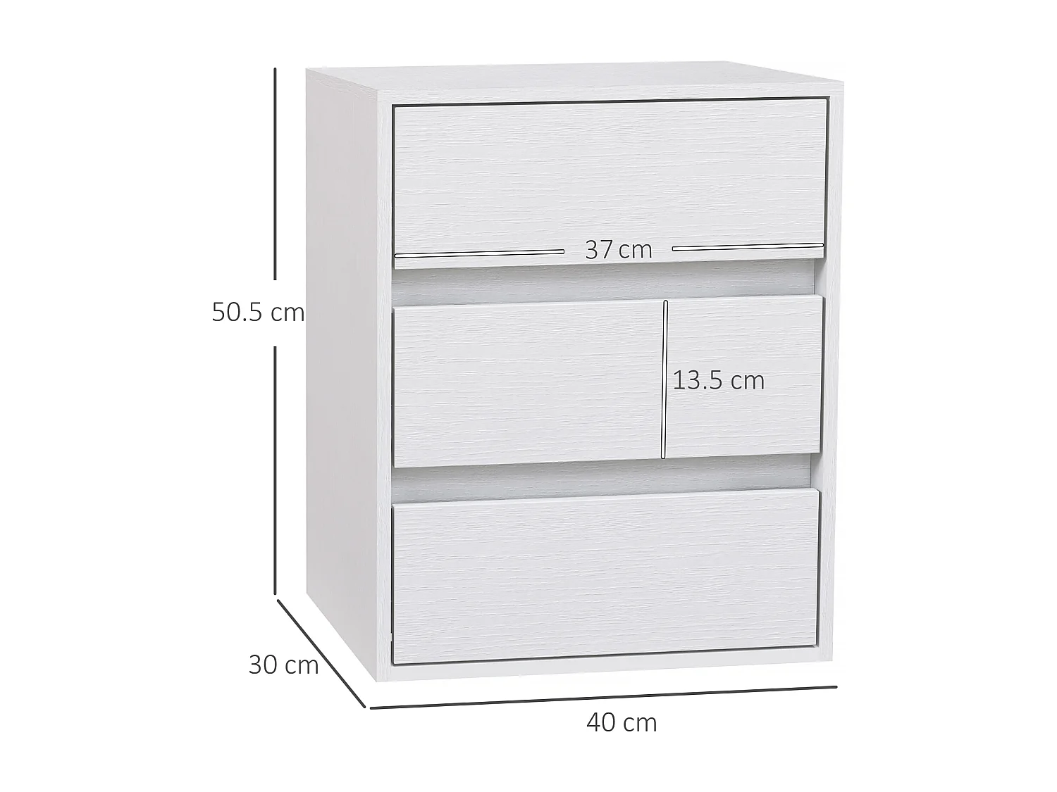 Cassettiera 3 cassetti moderna in truciolato 40x30x50.5 cm bianco