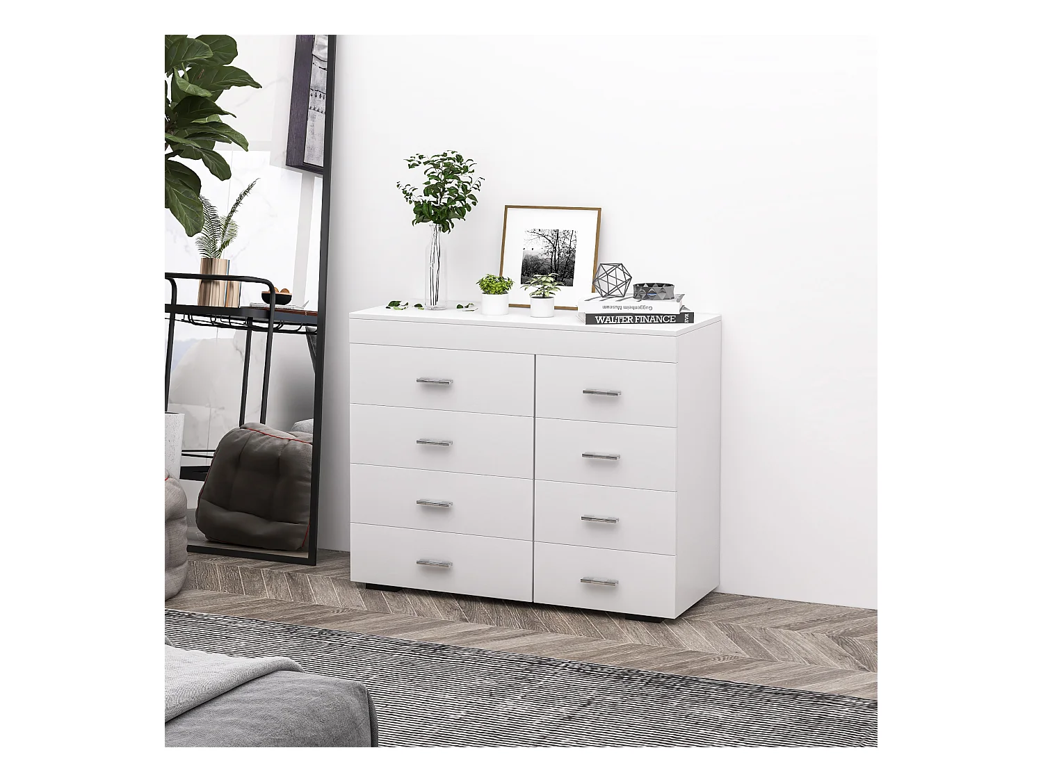 Mobile con cassetti cassettiera per camera in legno bianca