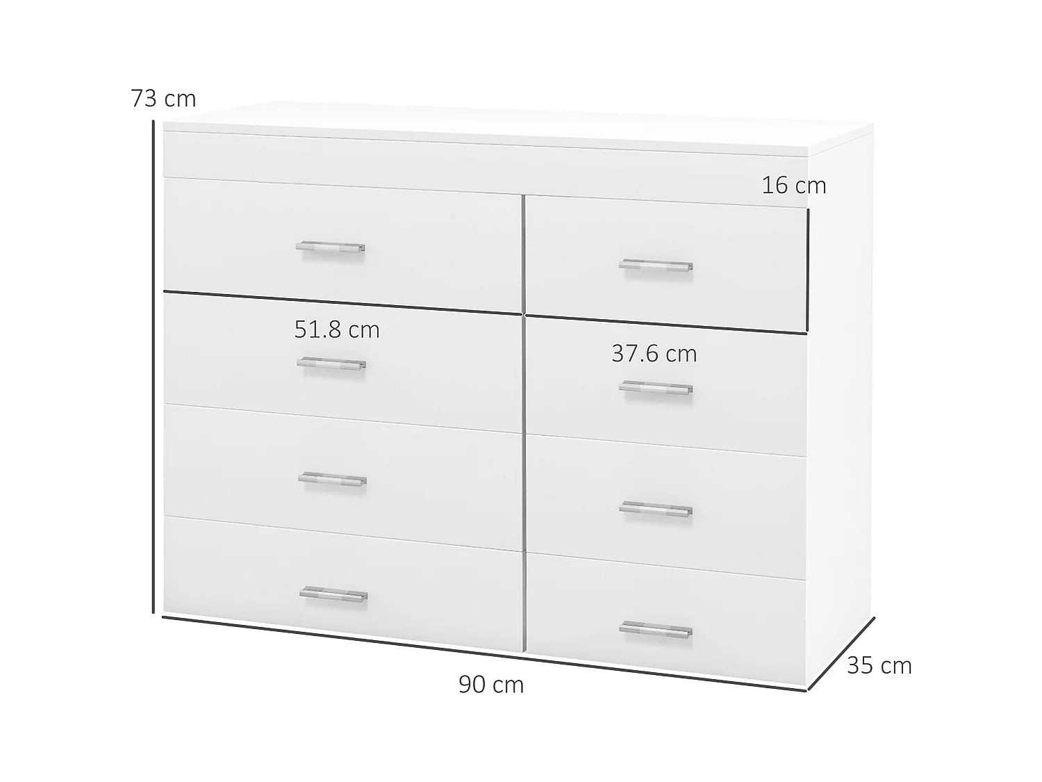 Mobile con cassetti cassettiera per camera in legno bianca