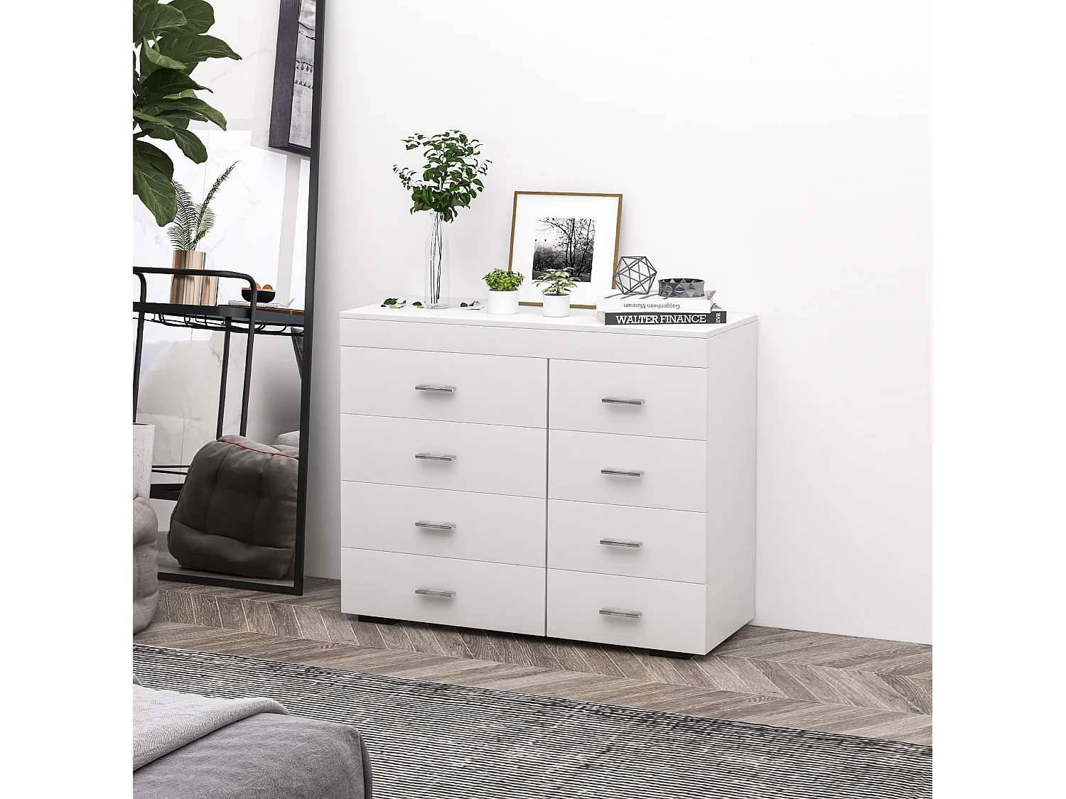 Mobile con cassetti cassettiera per camera in legno bianca