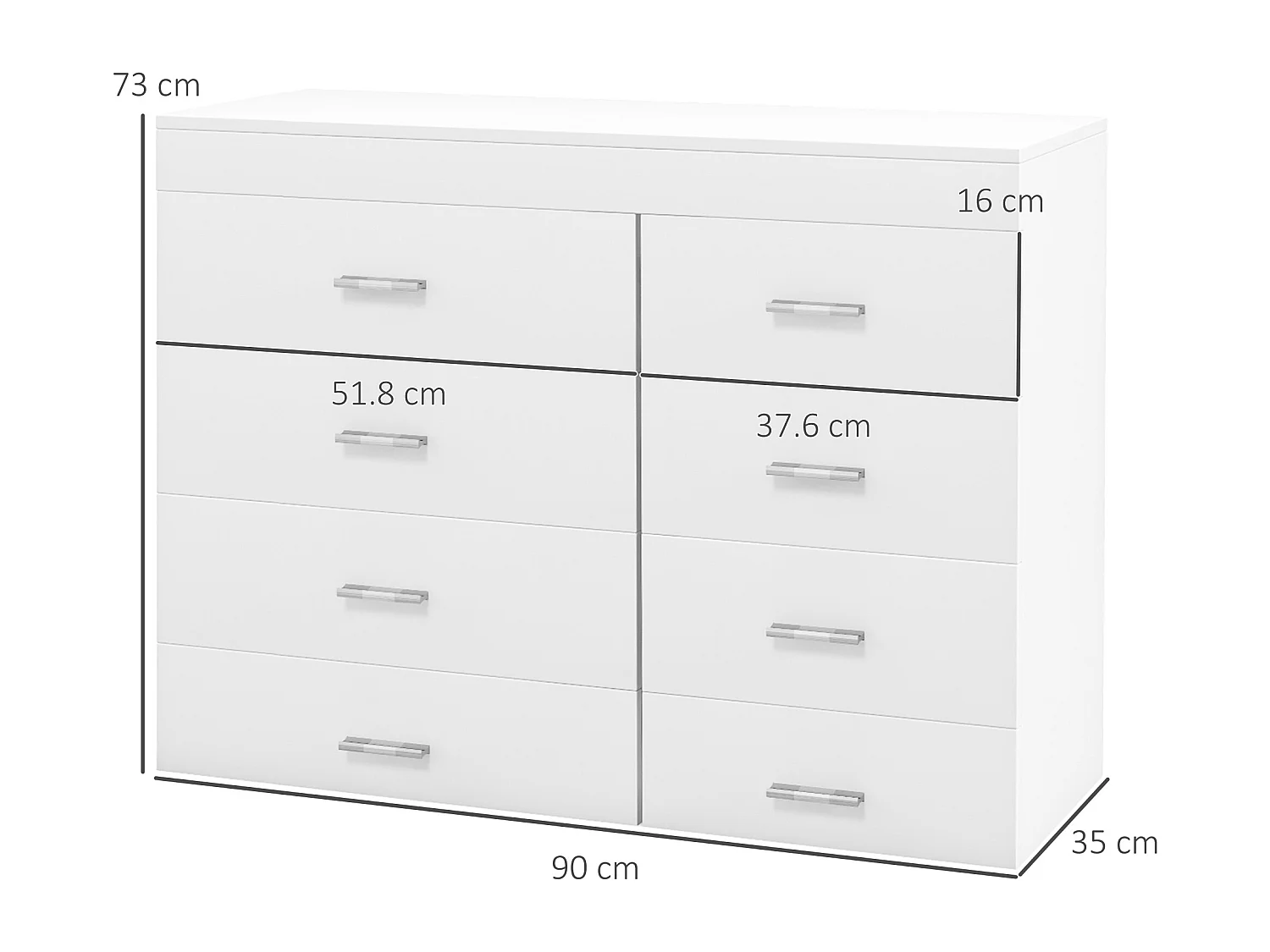 Mobile con cassetti cassettiera per camera in legno bianca