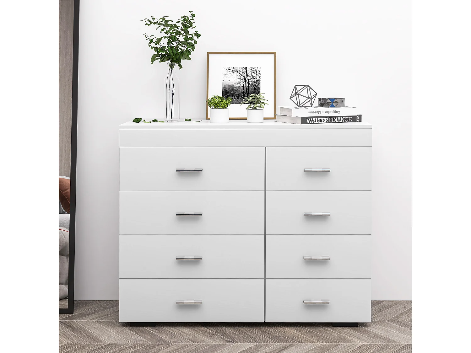 Mobile con cassetti cassettiera per camera in legno bianca