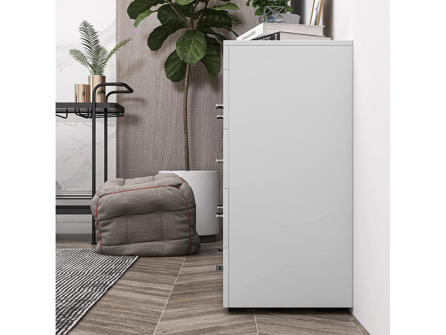 Mobile con cassetti cassettiera per camera in legno bianca