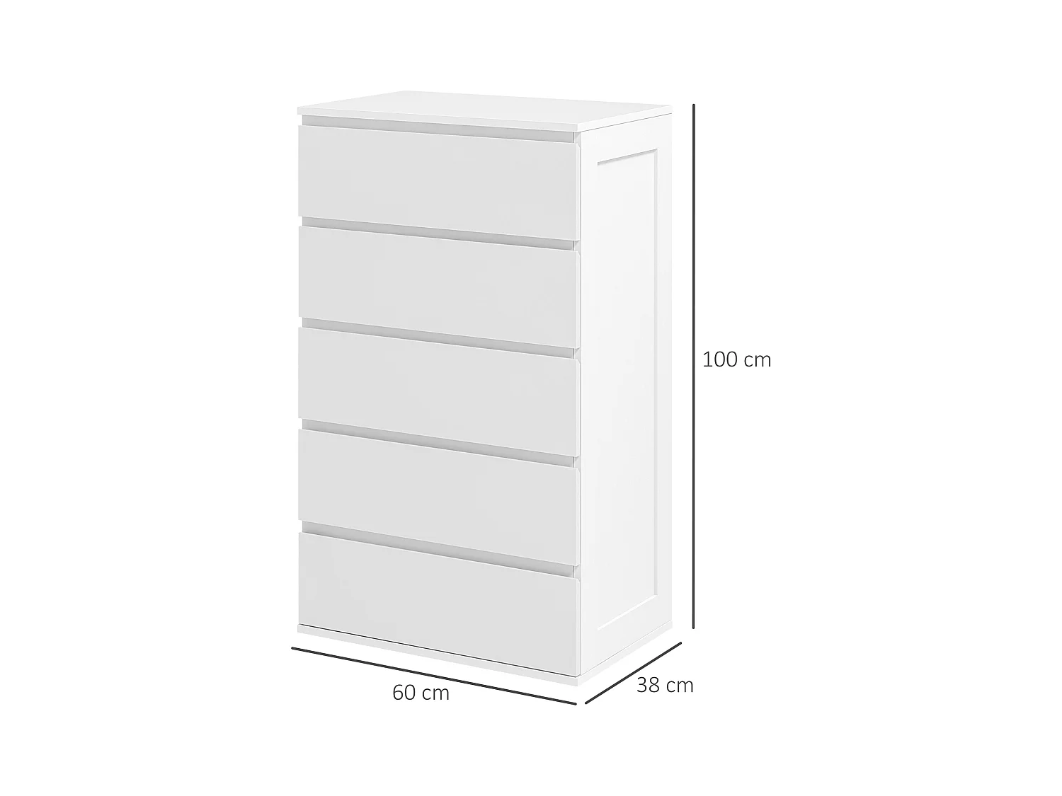 Cassettiera 5 cassetti per camera da letto in legno bianco