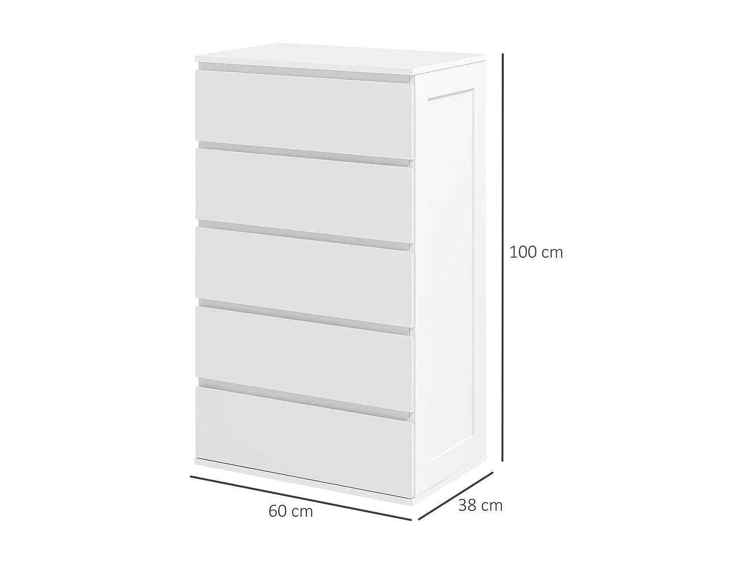 Cassettiera 5 cassetti per camera da letto in legno bianco