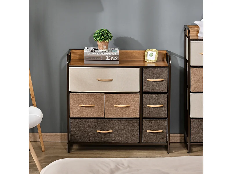 Cassettiera 7 cassetti pieghevoli in acciaio e mdf 80x29x78.5cm