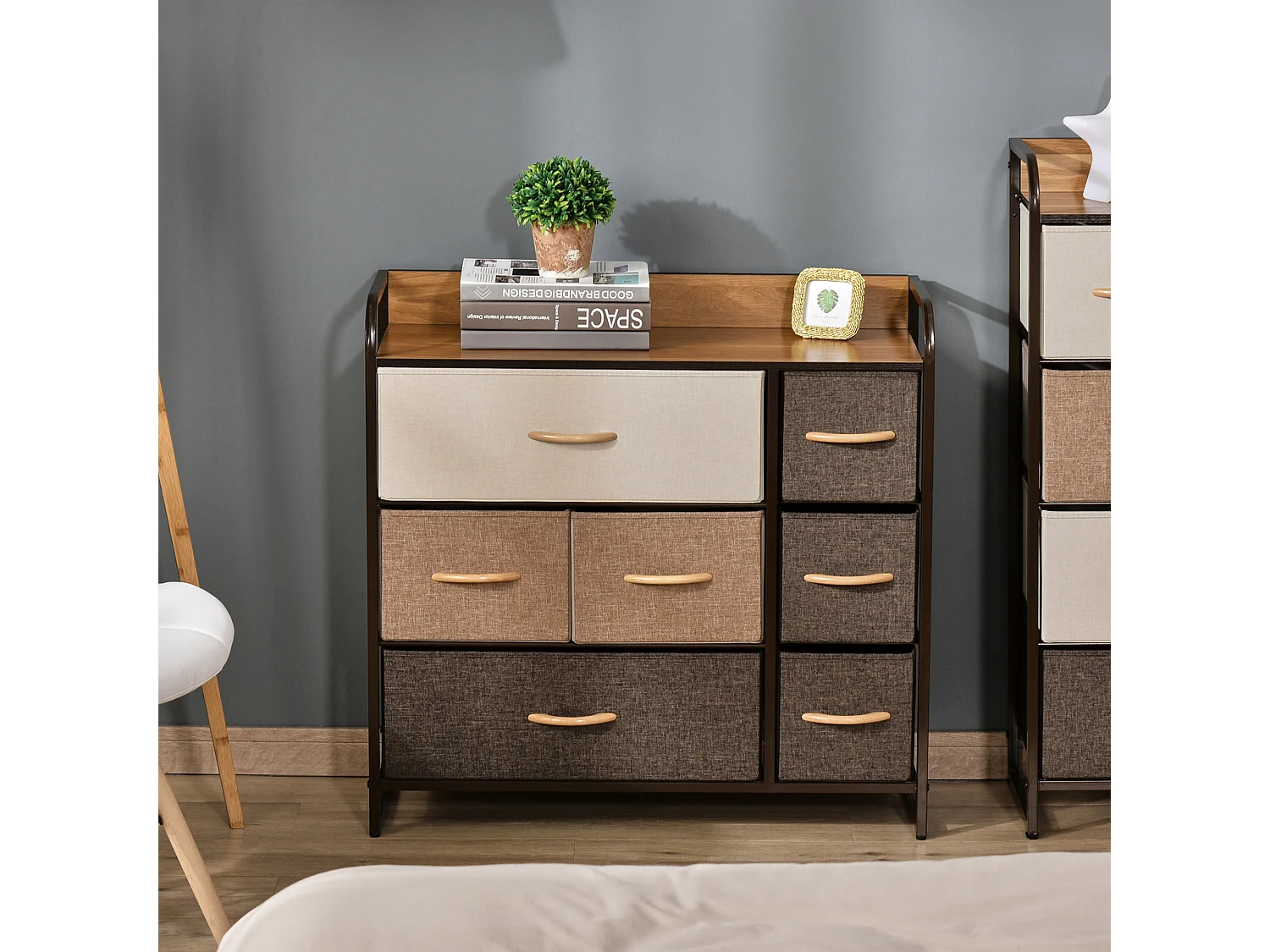 Cassettiera 7 cassetti pieghevoli in acciaio e mdf 80x29x78.5cm