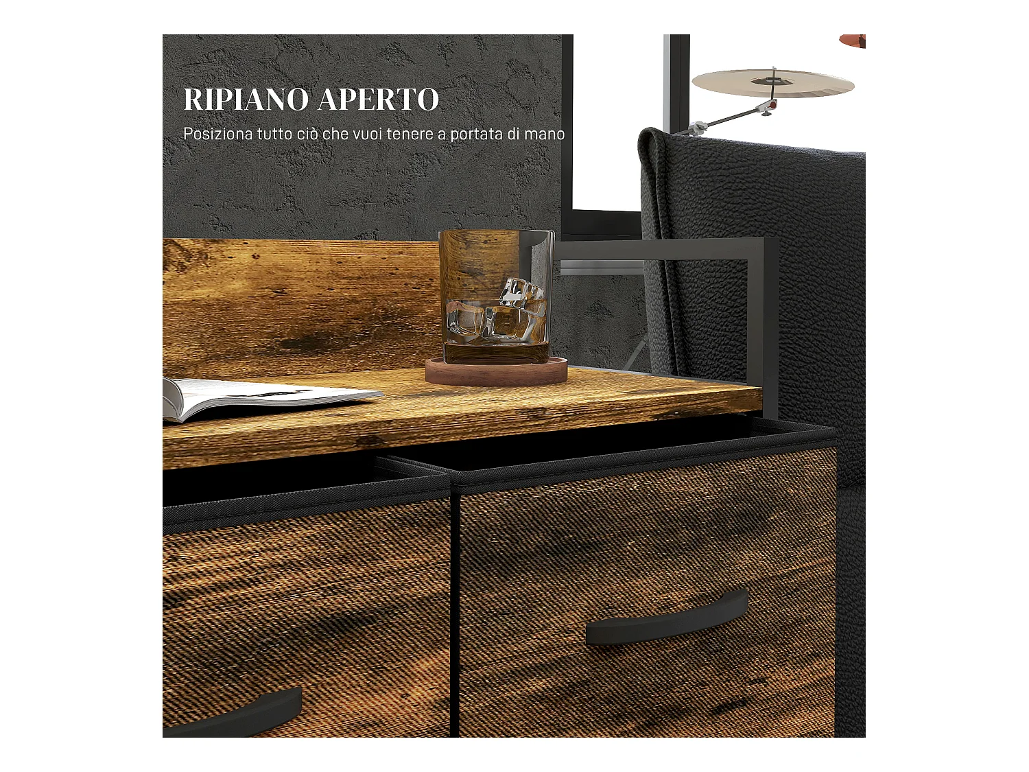 Cassettiera 4 cassetti rimovibili dal design industriale marrone nero