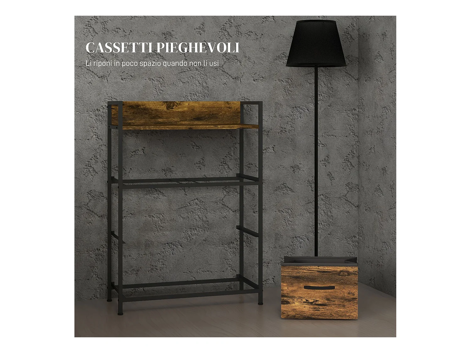 Cassettiera 4 cassetti rimovibili dal design industriale marrone nero