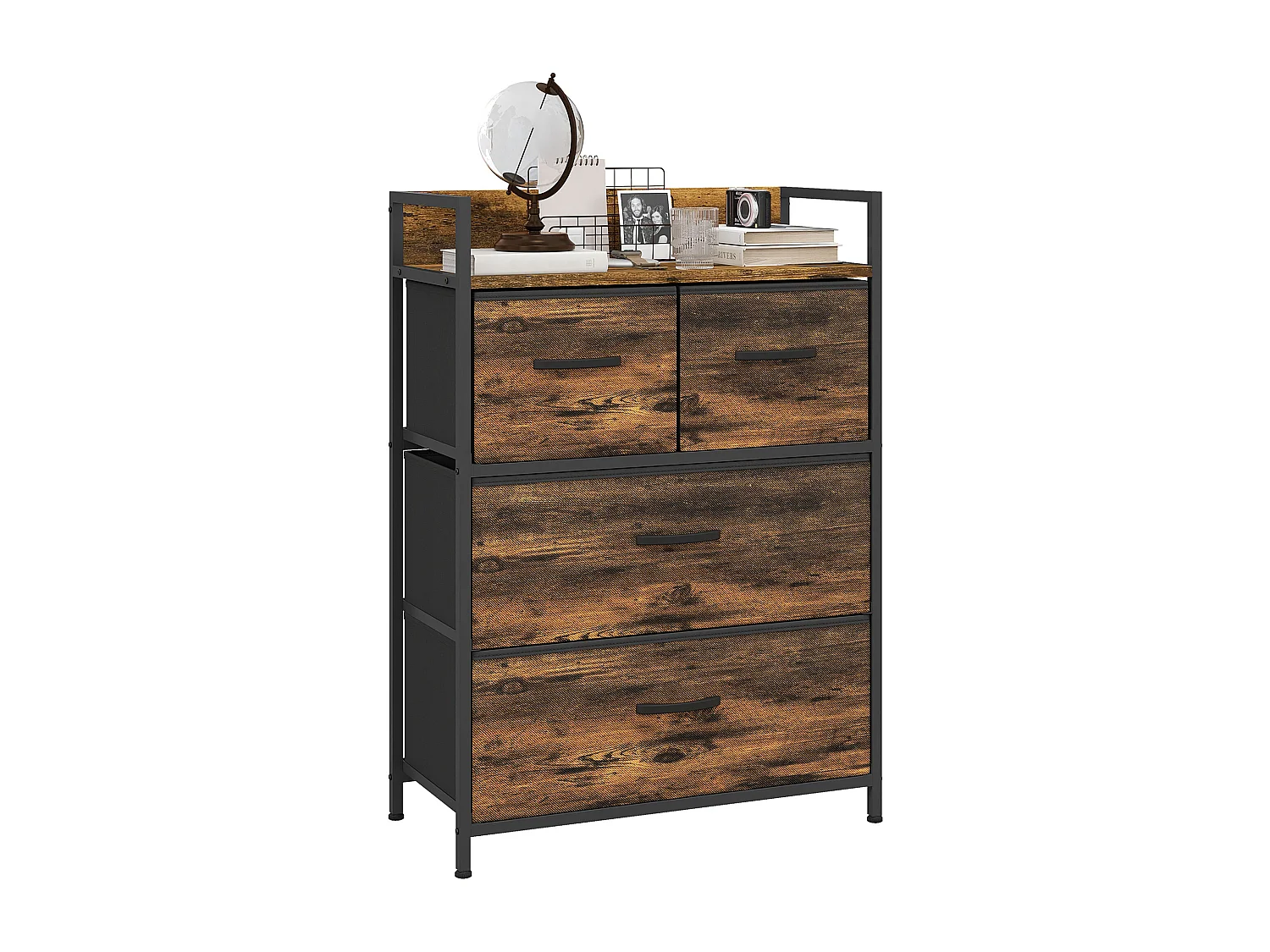 Cassettiera 4 cassetti rimovibili dal design industriale marrone nero