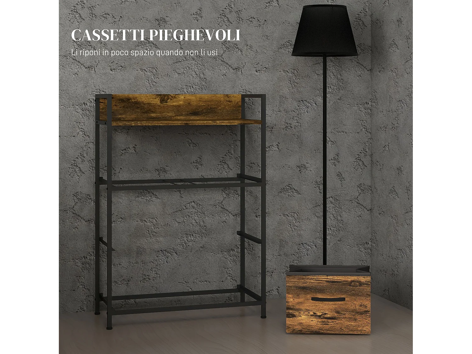 Cassettiera 4 cassetti rimovibili dal design industriale marrone nero