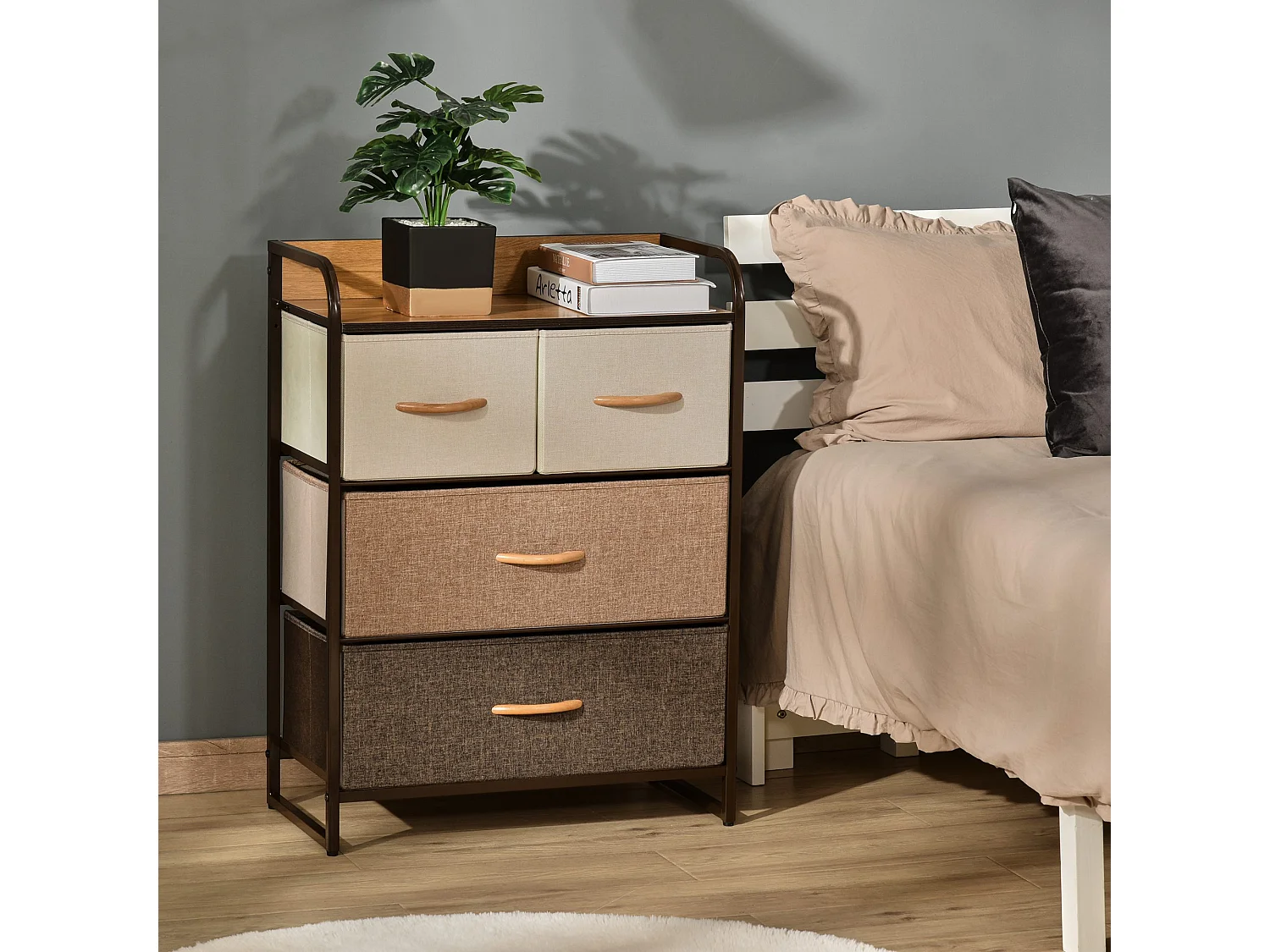 Cassettiera 4 cassetti pieghevoli in acciaio e mdf 58x29x78.5cm