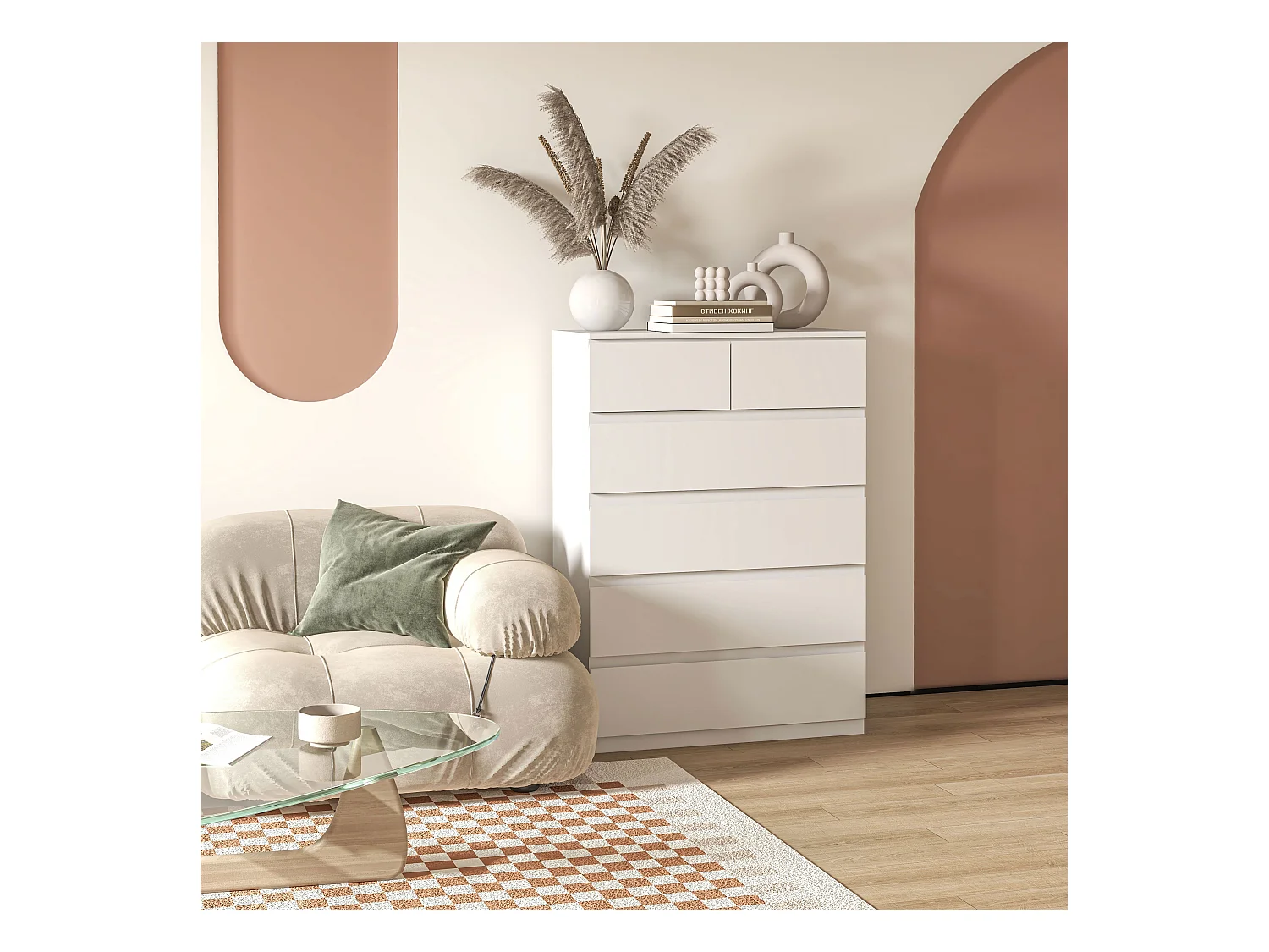 Cassettiera 6 cassetti in legno truciolato 80x39x115 cm bianca