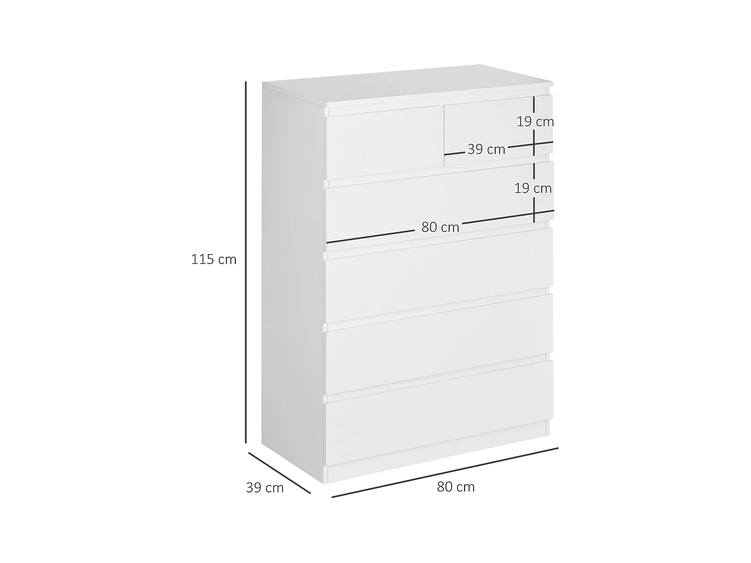 Cassettiera 6 cassetti in legno truciolato 80x39x115 cm bianca