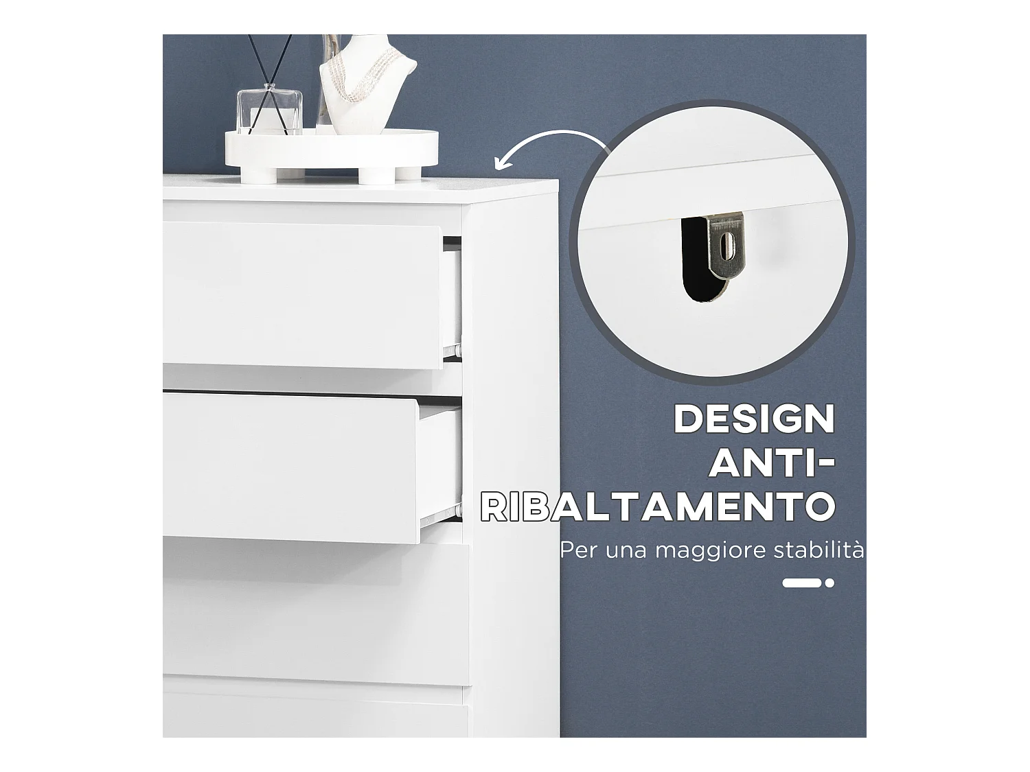 Cassettiera 6 cassetti in legno truciolato 80x39x115 cm bianca