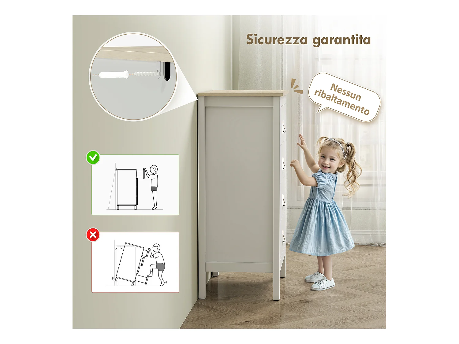 Cassettiera 4 cassetti con maniglie in finta pelle bianco