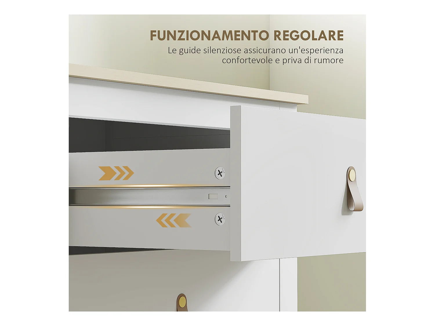 Cassettiera 4 cassetti con maniglie in finta pelle bianco