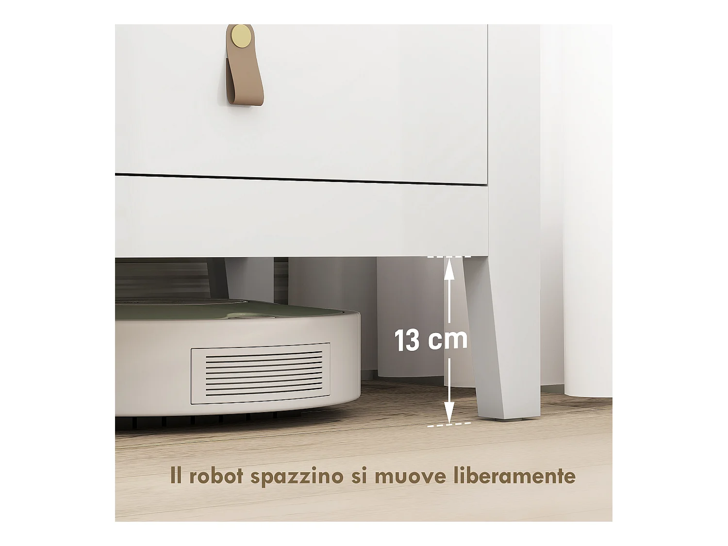 Cassettiera 4 cassetti con maniglie in finta pelle bianco