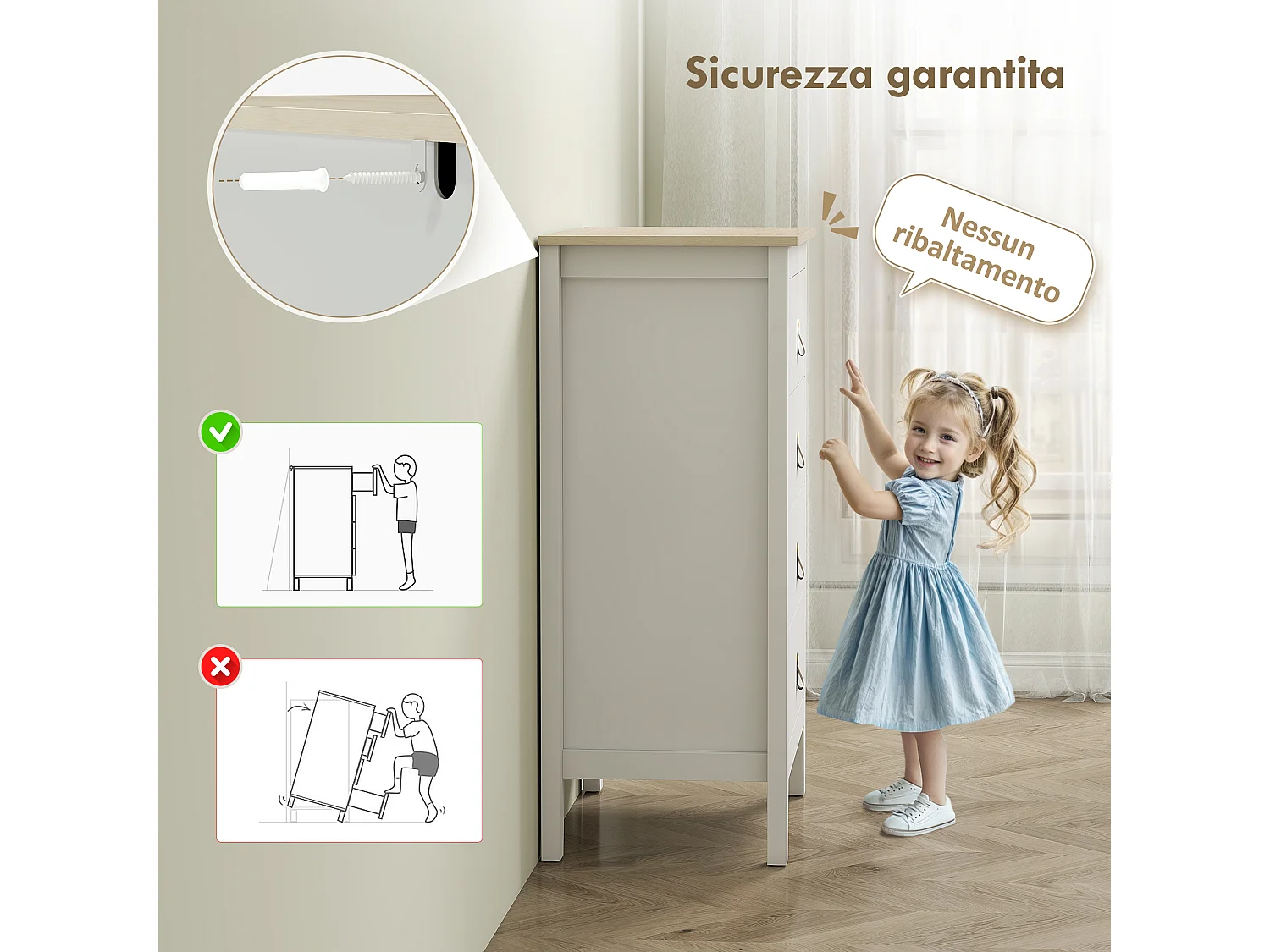 Cassettiera 4 cassetti con maniglie in finta pelle bianco