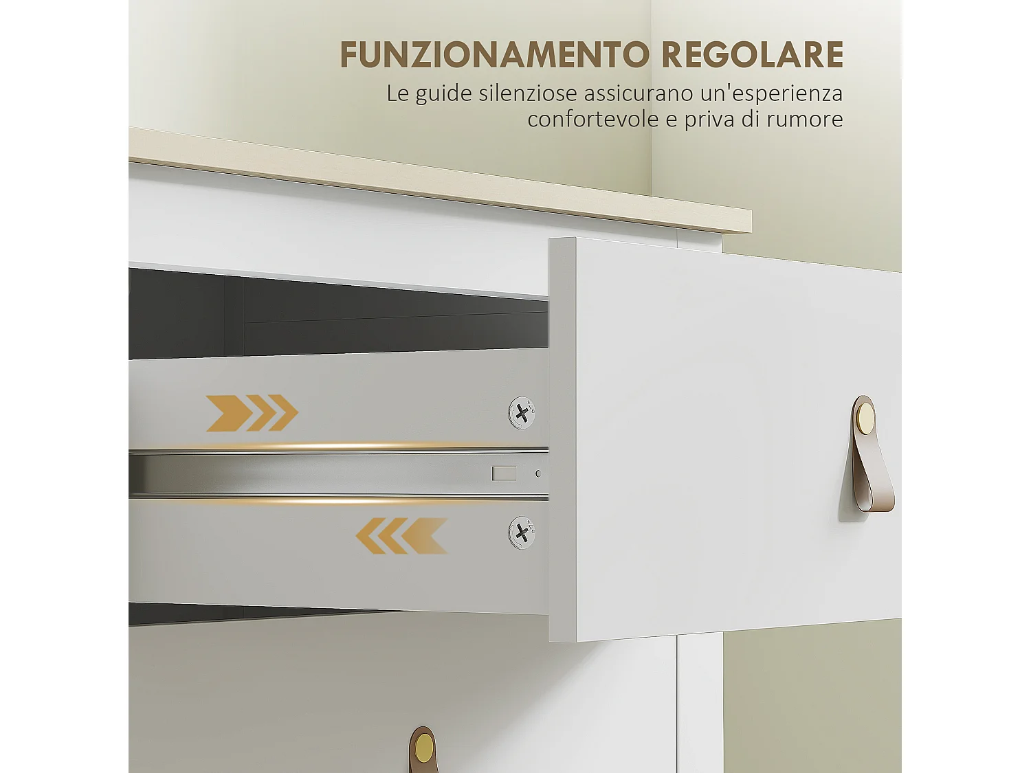 Cassettiera 4 cassetti con maniglie in finta pelle bianco