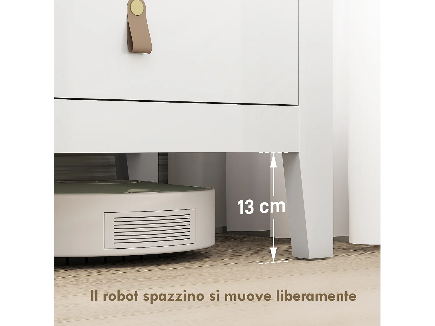 Cassettiera 4 cassetti con maniglie in finta pelle bianco