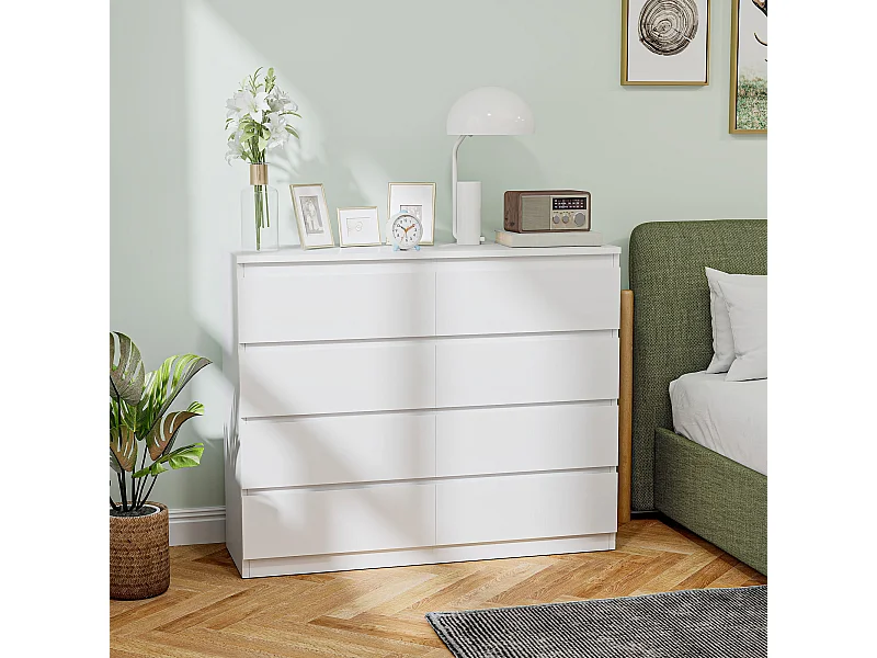 Cassettiera 8 cassetti per camera da letto senza maniglie bianco
