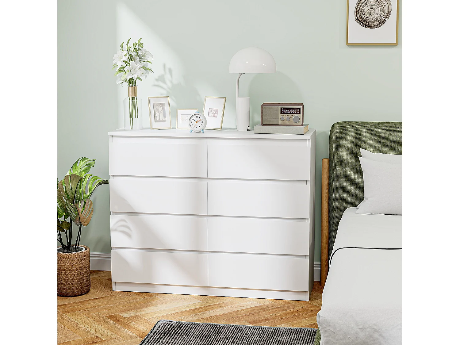 Cassettiera 8 cassetti per camera da letto senza maniglie bianco