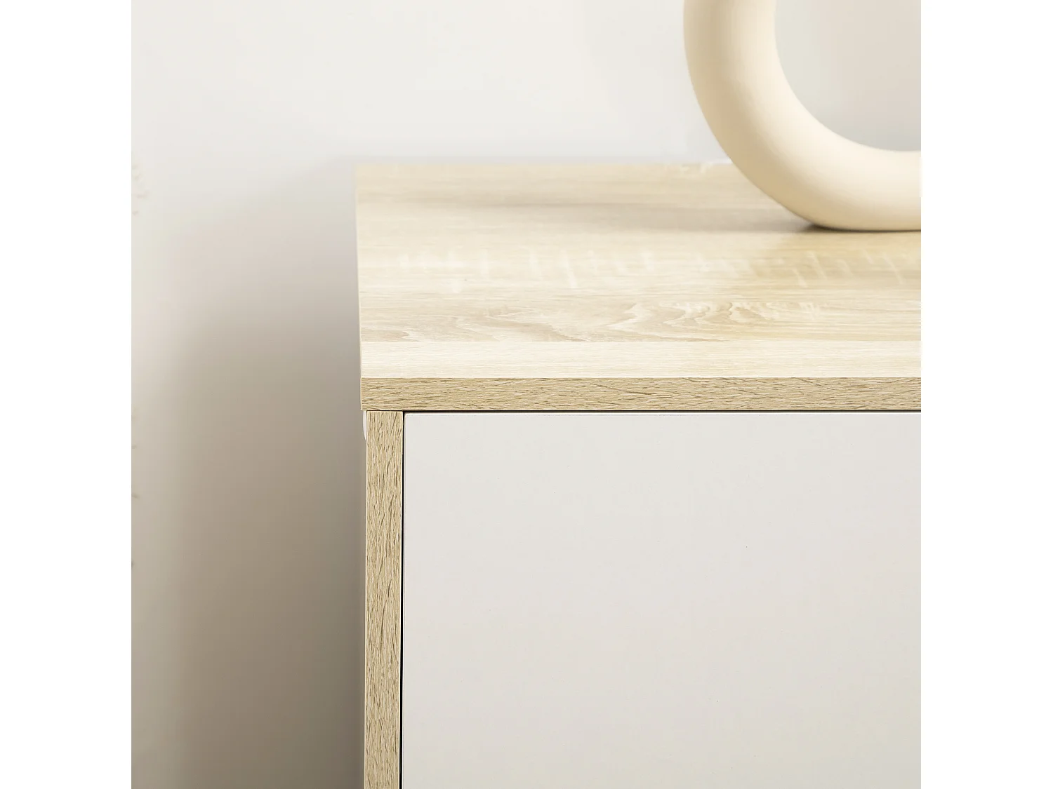 Cassettiera 6 cassetti in legno di pino bianco e rovere 120x40x76cm