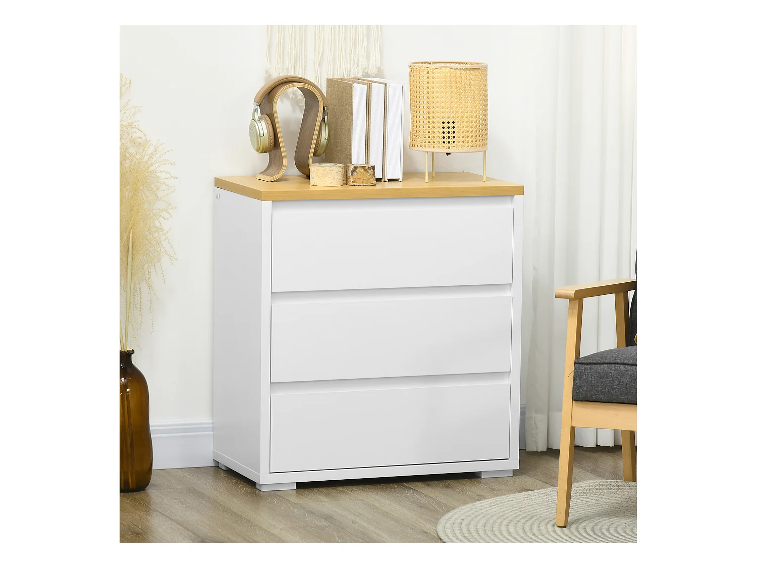 Cassettiera a 3 cassetti in truciolato bianco 70Lx37x75cm