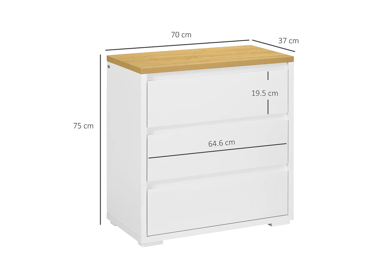 Cassettiera a 3 cassetti in truciolato bianco 70Lx37x75cm