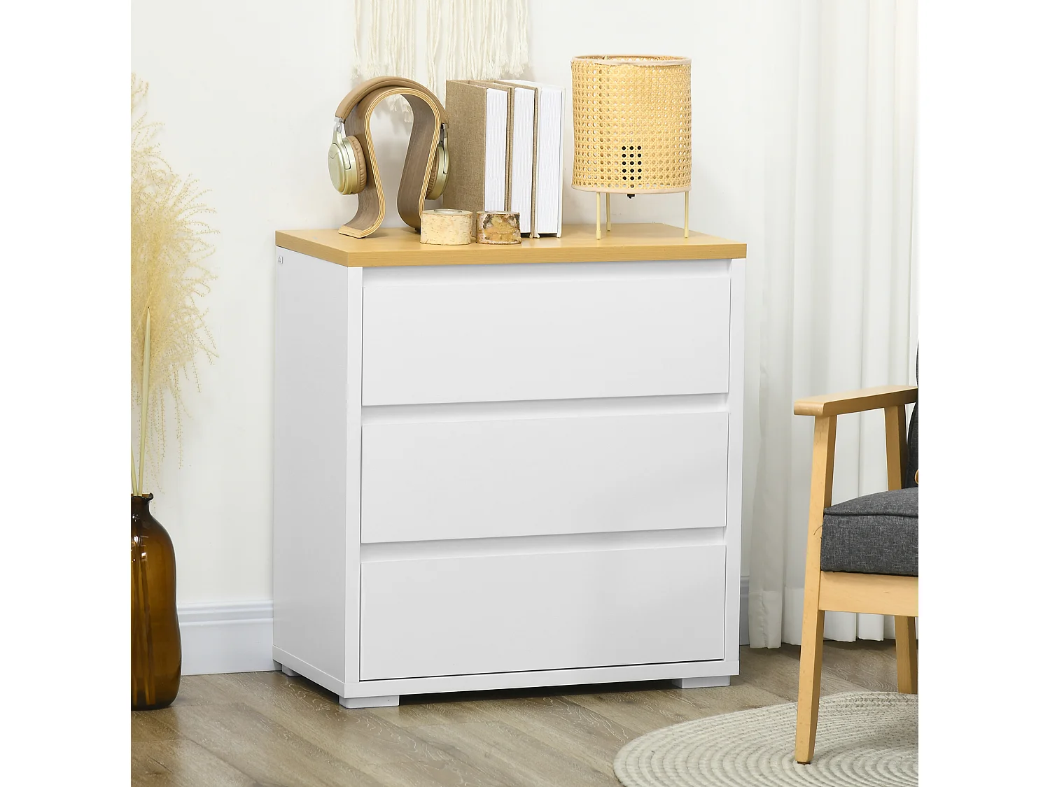 Cassettiera a 3 cassetti in truciolato bianco 70Lx37x75cm