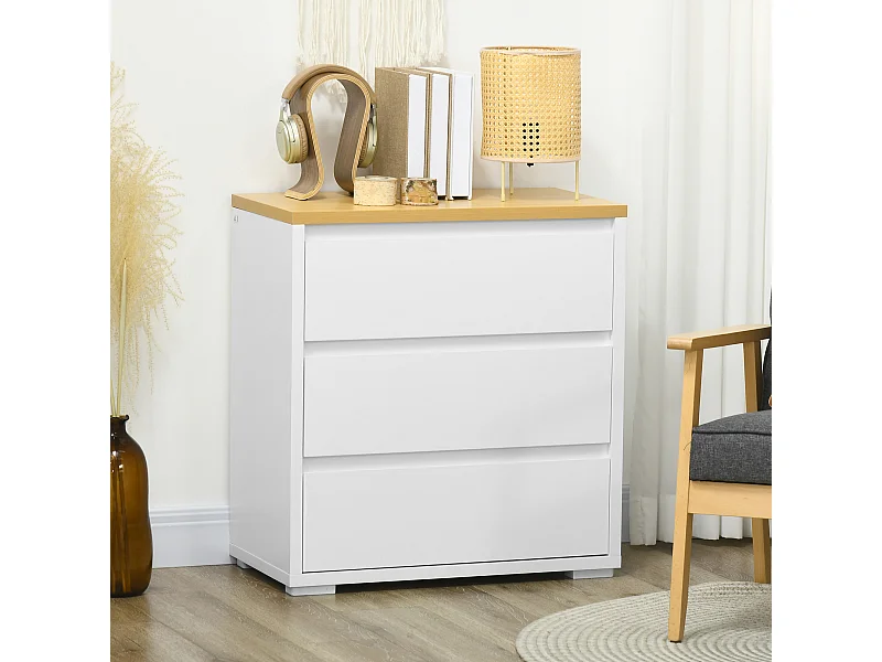 Cassettiera a 3 cassetti in truciolato bianco 70Lx37x75cm
