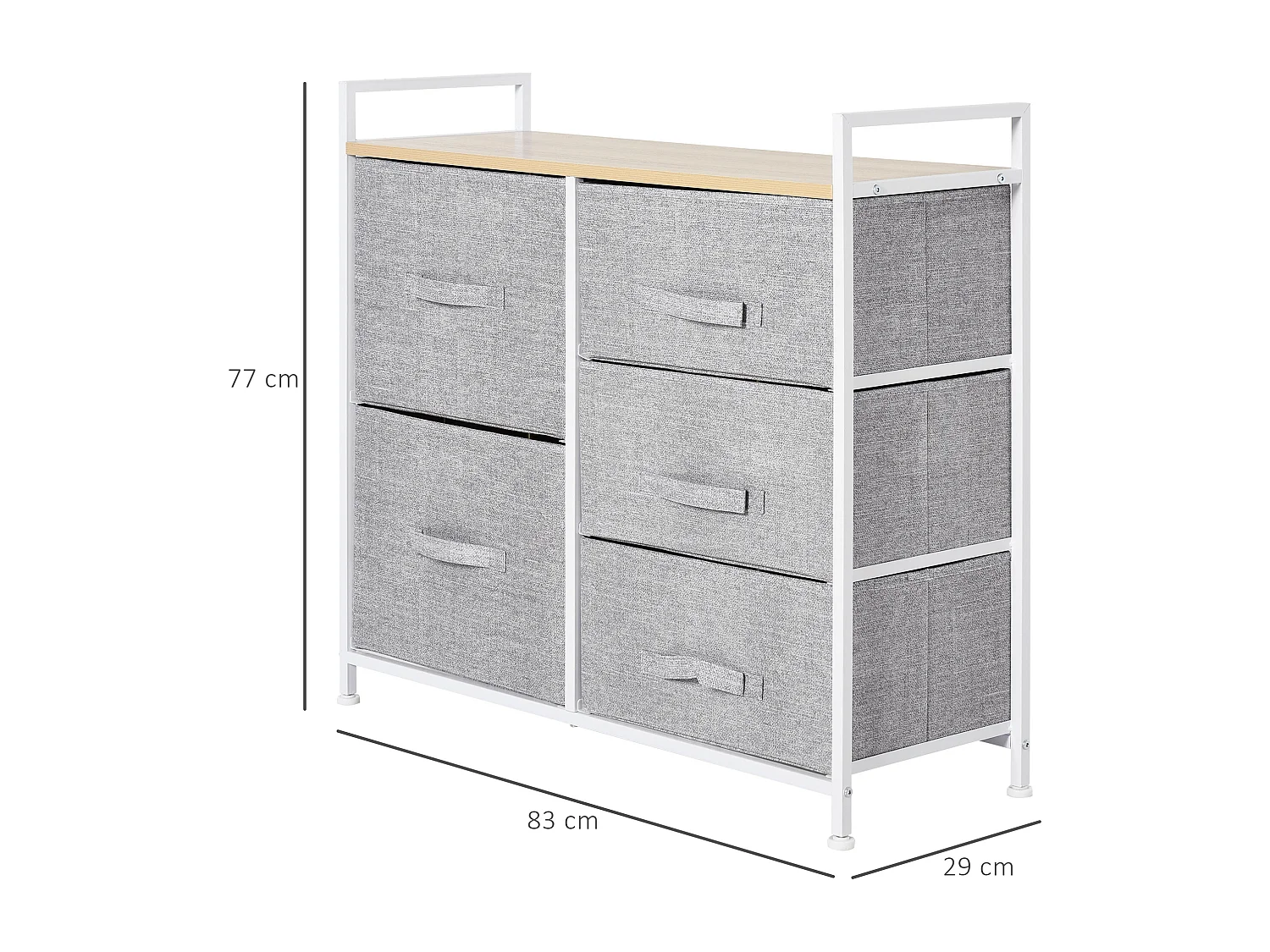 Cassettiera a 5 cassetti pieghevoli e rimovibili in tessuto grigio