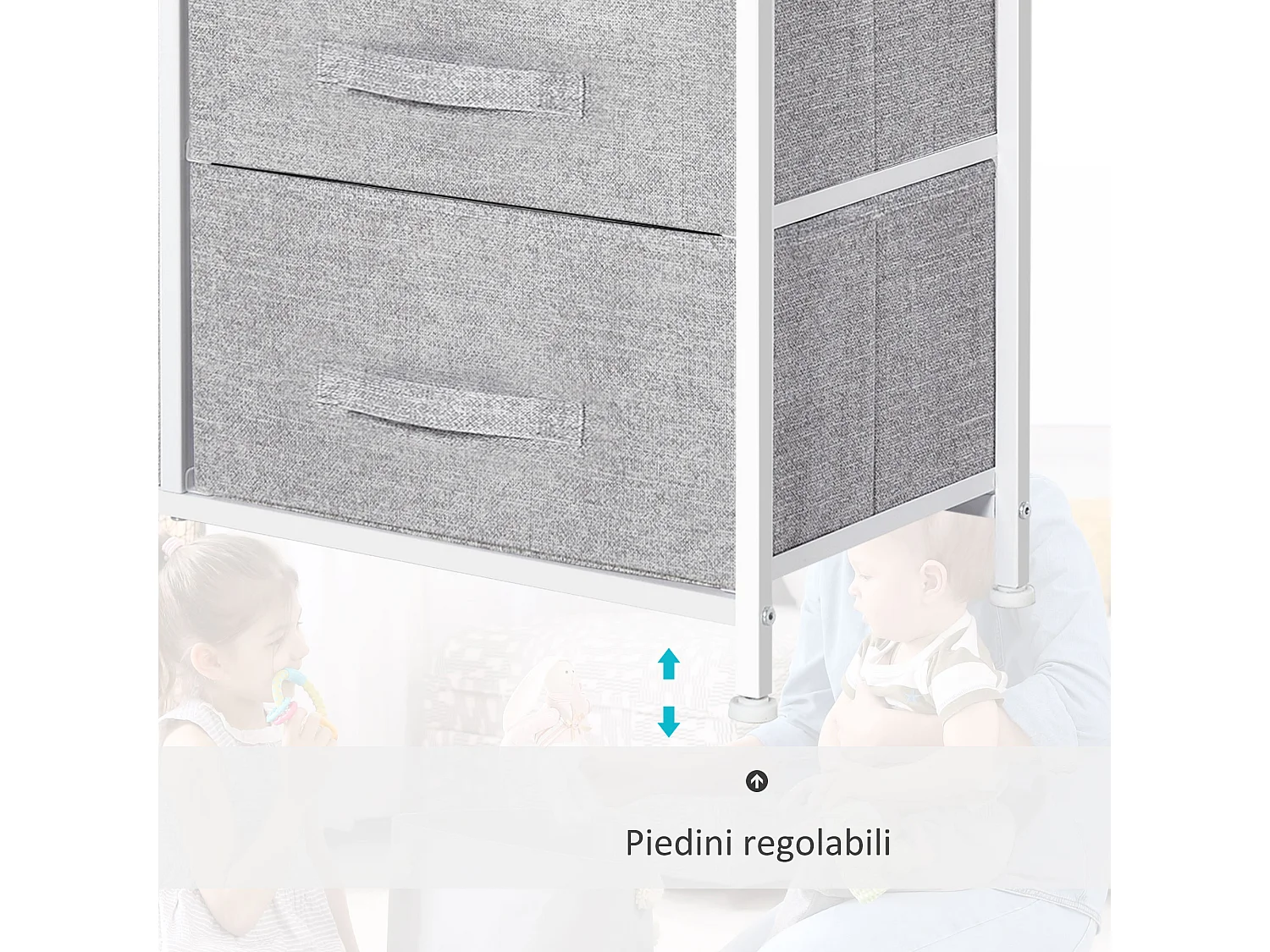 Cassettiera a 5 cassetti pieghevoli e rimovibili in tessuto grigio
