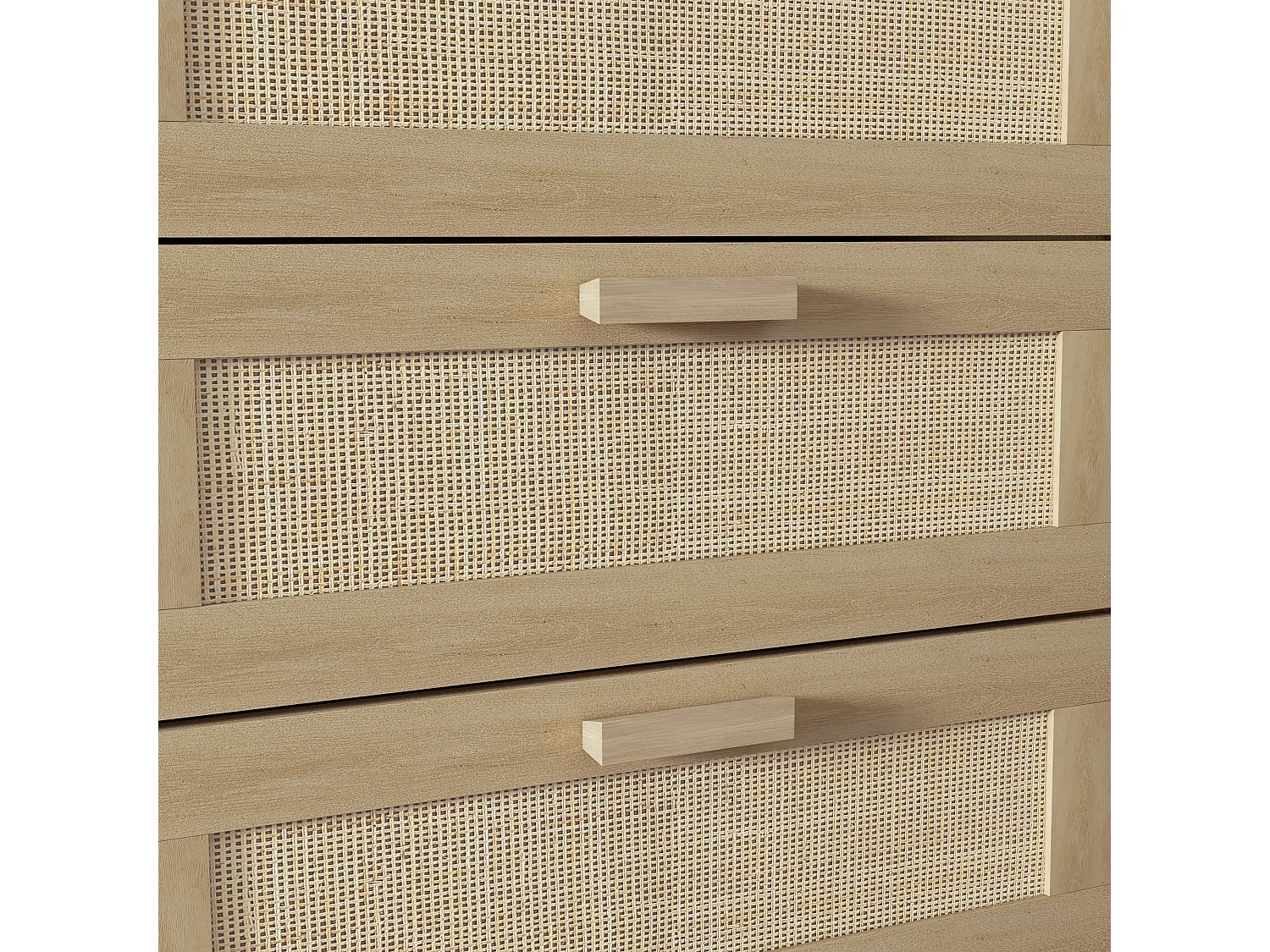 Cassettiera 6 cassetti boho in legno e rattan 110x40x75 cm color legno