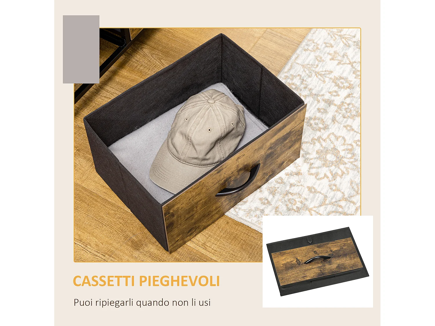 Cassettiera 6 cassetti in tessuto pieghevoli stile industriale marrone