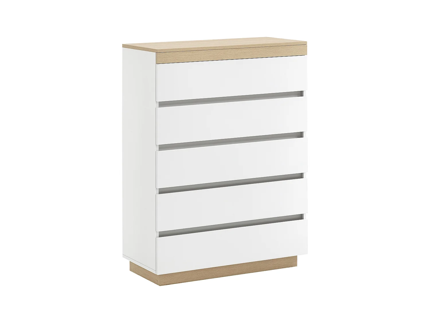 Cassettiera 5 cassetti minimal in truciolato bianco e rovere