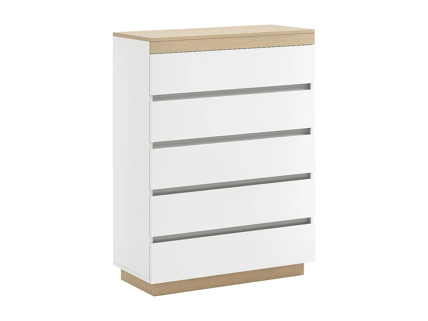 Cassettiera 5 cassetti minimal in truciolato bianco e rovere