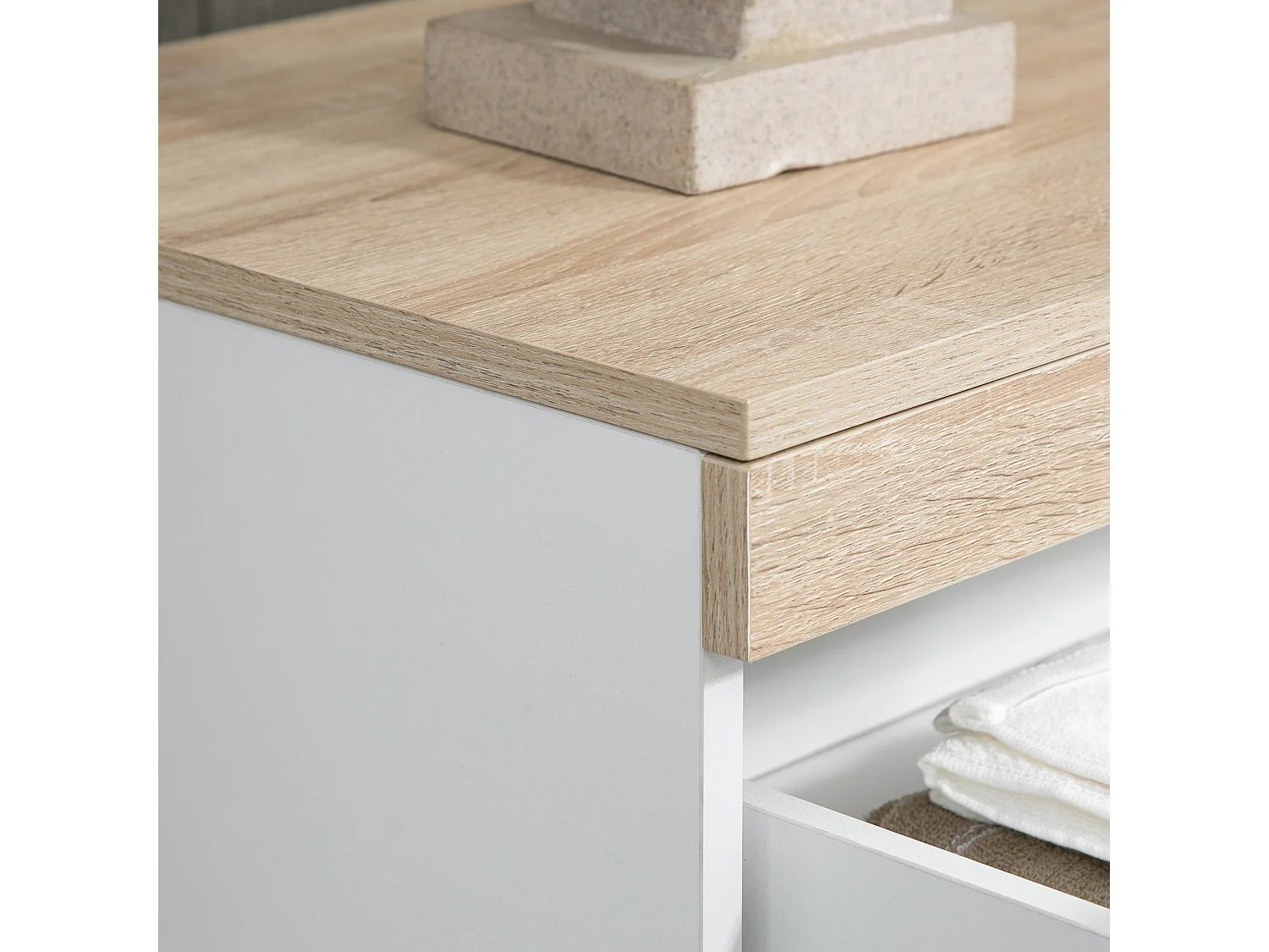 Cassettiera 5 cassetti minimal in truciolato bianco e rovere