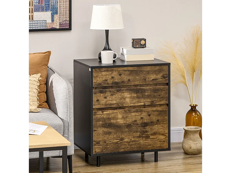 Cassettiera con 3 cassetti in truciolato dallo stile rustico