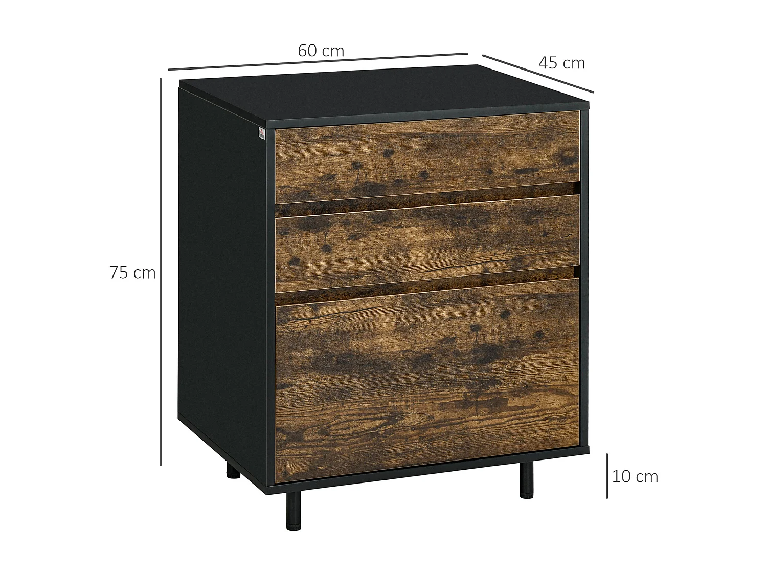 Cassettiera con 3 cassetti in truciolato dallo stile rustico