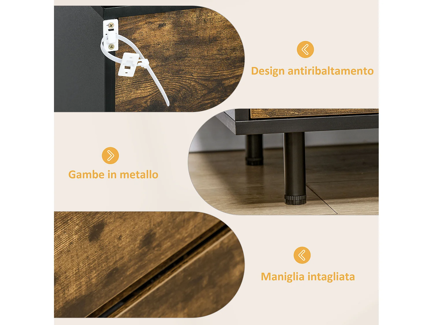 Cassettiera con 3 cassetti in truciolato dallo stile rustico