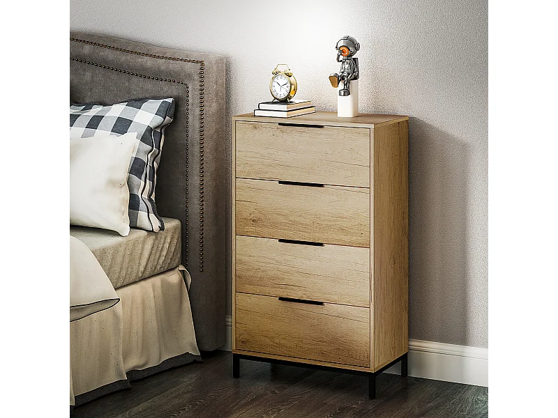 Cassettiera 4 cassetti in truciolato e metallo 62x35x10 cm marrone