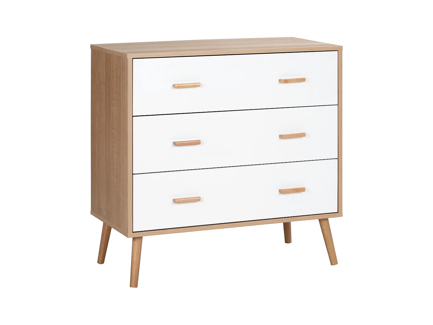 Cassettiera 3 cassetti rialzata in truciolato bianco e color legno