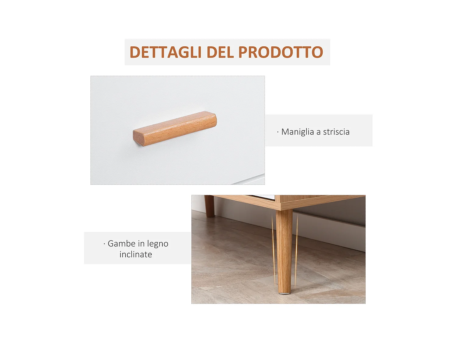 Cassettiera 3 cassetti rialzata in truciolato bianco e color legno