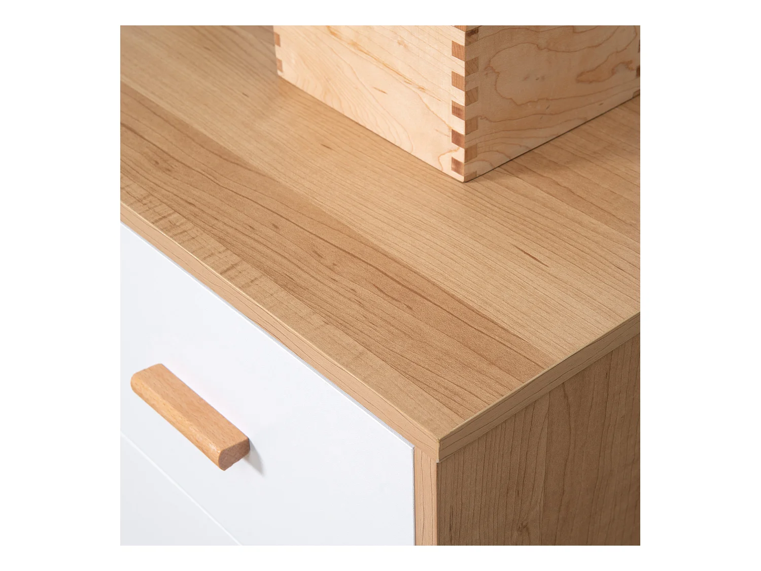 Cassettiera 3 cassetti rialzata in truciolato bianco e color legno